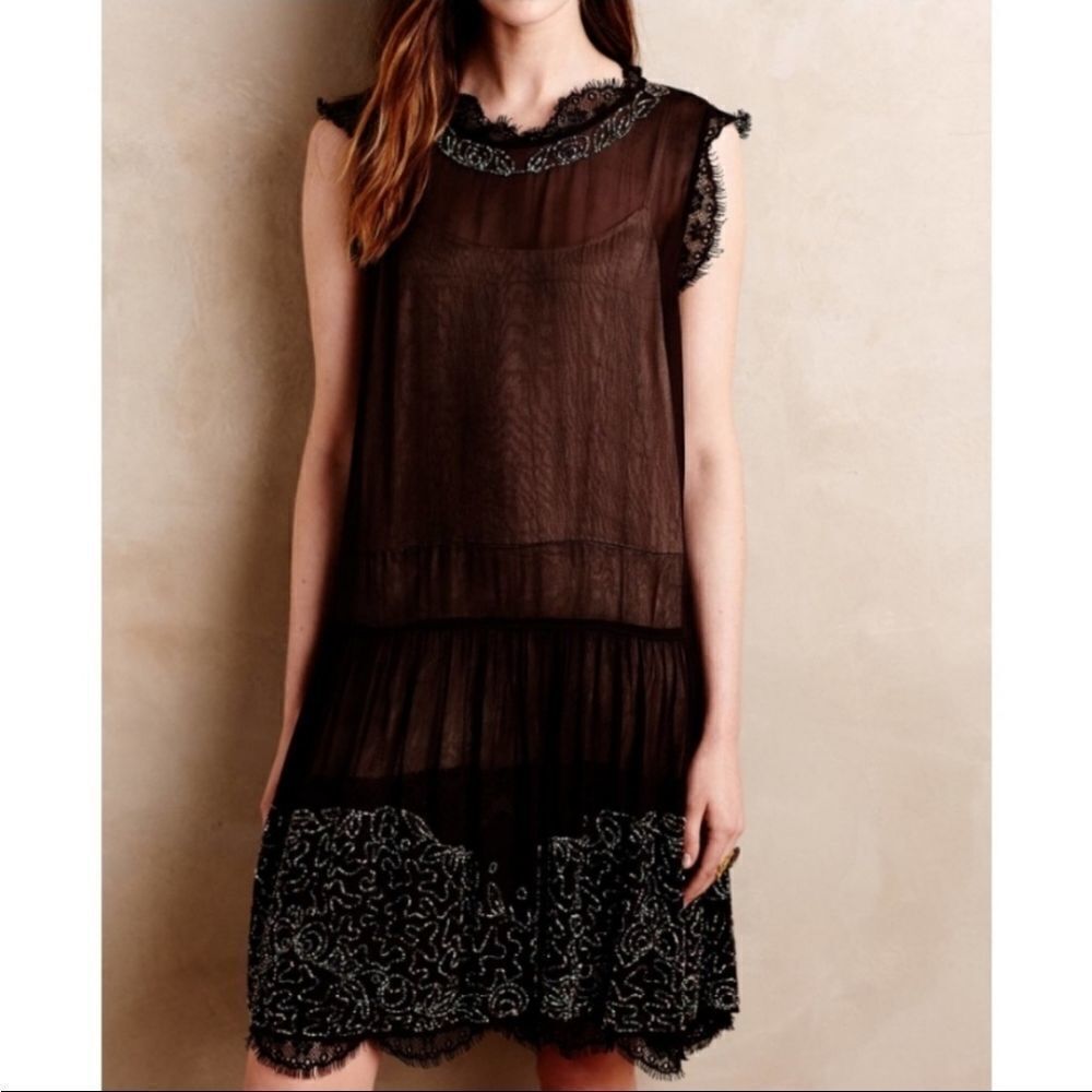 Anthropologie Moulinette Souers Beaded Eyelash Hem Dress Size XS